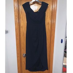 COPY - Xscape women’s off-the-shoulder Flounce midi dress Navy Blue